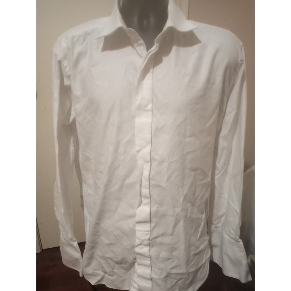 Men's David Donahue French Cuff Trim Fit Button Up Shirt White 18.5 34/35 (2XL)